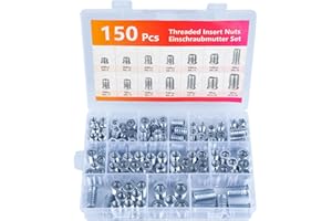 LIAILA Gewindemutter | 150 Stück Gewindeeinsätze Set Silber Holz | PP Box mit Etikett | Einschraubmutter M6 M8 M10 Stahl verzinkt