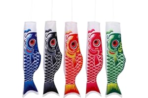 DOITOOL 5 pcs Japanese Carp Windsock Streamer Fish Flag Kite Koinobori Hanging Decor for Japanese Sushi Bar Izakaya Room 70cm