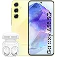 Samsung Galaxy A55 5G, Factory Unlocked Android Smartphone, 256GB, 8GB RAM, Awesome Lemon Galaxy Buds FE Wireless Earbuds (UK Version)