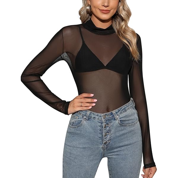 Glitter Top GORGLITTER Mesh Bovenkleding Dames Doorzichtige