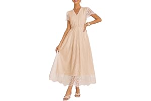 GRACE KARIN Women's V-Neck A-Line Elastic Waist Short Sleeve Lace Dresses