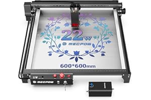 Mecpow X5 Laser Engraving Machine with Air Support, 22 W Laser Cutter, 144 W Power Laser Cutter, Laser Engraver for Wood and Metal, Emergency Stop, Flame and Gyroscope Detection (600 x 600 mm)