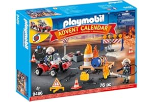 PLAYMOBIL Adventskalender 2021 - 9486 Feuerwehreinsatz auf der Baustelle, Ab 4 Jahren [Exklusiv bei Amazon]