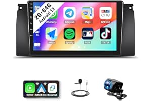 SIXWIN 2G+64G Android 13 Car Stereo for BMW E39 1999-2005 with Wireless CarPlay Android Auto Mirror Link 9 Inch Touchscreen Bluetooth GPS Navigation WiFi FM Backup Camera MIC