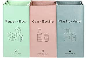 BOMEI PACK Borse Raccolta Differenziata : Set da 3 Contenitori per Carta, Plastica e Vetro, Cestino Spazzatura,rosa verde grigio Bidone da Interno