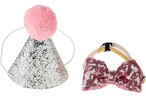 FDIT 2 Pezzi Cane Compleanno Cappello Papillon Set, Fascia Regolabile Cappello Compleanno per Animali Domestici Cappello Festa Cane Gatto Pet Supplies Festa di Compleanno Decorazioni Rosa