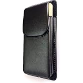 Kemere Takılan L&uuml;ks Suni Deri Telefon Kılıfı, Mıknatıslı, 17x8 cm, Siyah