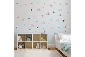 HAUTSTORE 76 Pezzi Adesivi Decalcomanie da Muro Arcobaleno,Adesivi Murali Bambini,Adesivi Murali Arcobaleno Cameretta con Pois,per Camera da Letto della Asilo Nido Festa Decor