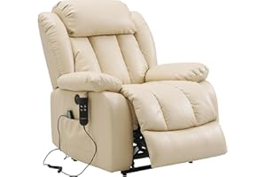 DUANDUAN 2 Motoren Elektrischer Relaxsessel mit 180° Liegefunktion, Sessel mit Schlaffunktion, Massagesessel mit Aufstehhilfe,Vibration und Heizung (Beige)