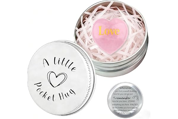 ZENTHRAA Rose Quartz Heart of Stone Healing Crystal Gifts for Women, Love Engraved Pink Crystal in a Tin, Crystal Heart Gift in a Tin,Rose Quartz Crystals Healing Gifts for Women