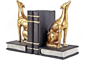 Bellaa 24209 Dekorative Bücher Buchstützen Windhund Hund Tier Buchstützen Halter Schwere Stopper Bücherregal Regale zum Halten von Büchern, Bibliothek, Regalteilern, Heimdekoration, Gold, 17,8 cm