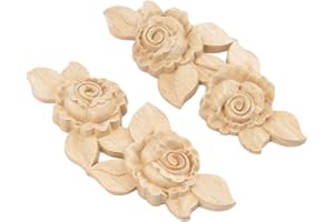 MUXSAM Applique in legno per angoli della porta, intagliata a forma di rosa, non verniciata, in stile europeo , 2pcs, 16.6*6.5cm