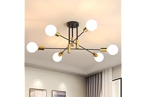 Dorlink Sputnik Ceiling Light, 6 Lights E27 Vintage Black and Gold Flush Mount, Semi-Flush Fitting Modern Sputnik Chandelier Light for Living Room Kitchen Bedroom Dining Room Office