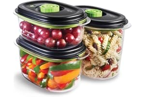FoodSaver Boîtes alimentaires de conservation et marinade | 700 ml + 1,2 L + 1,8 L | Transparent / Noir | Boîtes alimentaires hermétiques sans BPA | Anti-fuite | Vont au lave-vaisselle | 3 unités