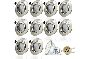 HiBay 10x Faretti LED da Incasso per Cartongesso Orientabile GU10 Bianco Calda 5W 450LM Diametro Foro 68-80mm 220V Faretti da Incasso Soffitto Acciaio Inox con Lampadine GU10 per Cucina Interno