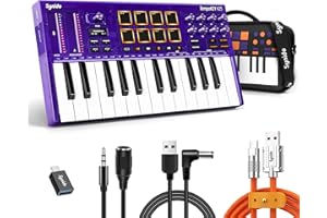 Synido USB C MIDI Keyboard Controller 25 Key with Drum Pads, Velocity-sensitive Full-size Keys, OLED Screen, Portable Midi Controller Beat Maker Machine for Music Production, Purple, TempoKEY K25