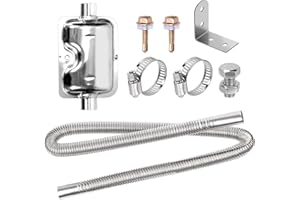 Tanstic 8Pcs 2.5 x 120cm/ 1 x 47 Inch Stainless Steel Diesel Heater Exhaust Pipe, Parking Air Heater Exhaust Pipe, Fuel Tank Diesel Gas Vent Hose with Muffler and Clamps