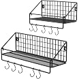 OROPY Étagère Murale Porte-Casseroles Industrielle – Rack Cuisine 12 Crochets + Grille – Support Robuste 60 Kg En Acier Noir Mat