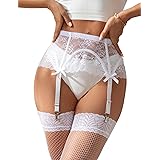 ohyeahlady Giarrettiera Donna Sexy in Pizzo 4 Cinghie Regolabile Perizoma Garter Belt Trasparente Floreale Vita Alta Taglie F