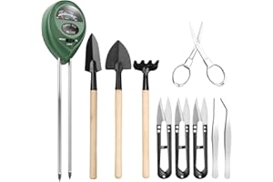 pancellent Misuratore del Suolo con 9 Pezzi di Strumenti Bonsai, Sensore di umidità 3 in 1 Luce Solare/PH, Includi potatore, Forbici Pieghevoli, Mini rastrello, Bud e Leaf Trimmer Set by