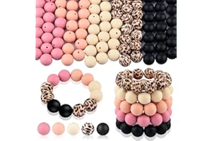 ‎ASTARON ASTARON 100 Stück 15 mm Silikonperlen zur Schlüsselanhängerherstellung, rosa-schwarze Silikonperlen, runde Perlen in großen Mengen für Armbänder, Stifte, Basteln, Schmuckherstellung