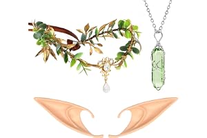 MWOOT Älvor huvudbonad elfenöron vintage kristall hänge halsband, skogsfe bladkrona med elfenöronset, älvor kostym tillbehör för karneval halloween cosplay renoveringsfest