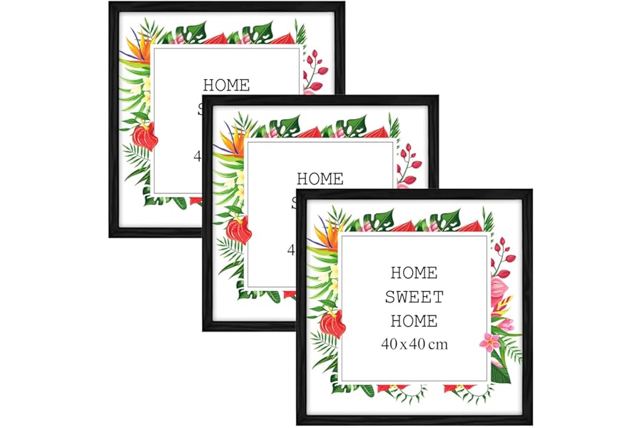MG Design Set of 3 Wooden Picture Frame 16x16 inch (40x40 cm), Black Real Wood Frame with Acrylic Glass, Vertical & Horizontal Hanging – for Photos, Posters, Certificates, Puzzles