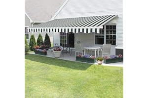 PANANA Store Banne Manuel Rétractable en Aluminium Polyester Imperméabilisé 3 x 2,5 m (Vert+Blanc)