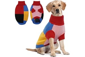 Hjumarayan Hundepullover - Rollkragen für Mittelgroße Hunde, Farbblockierung mit Beinen, Warm mit Geschirr Loch für Französische Bulldogge, Rot XL