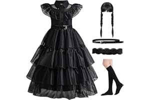 HAMANASU Deguisement Gothique Enfant Costume Noir fille pour Filles Robe d' Costumes Cosplay Vintage Robe Avec Accessoires Carnaval Cosplay Robe De Fantaisie Halloween Rave Party 3,4,5,6,7,8,9 ans