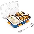 Attro Bento 3 Compartment Stainless Steel Lunch Box with Steel Cutlery Inside, Heating & Water Insulation Design for Office, School & Travelling, 750 Ml - Navy Blue