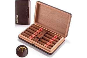 Marvero Reise Zigarren Humidor,Spanische Zeder Hölzerne Zigarrenbox mit Lederetui, Tragbarer Zigarrenetui | wasserdicht | knautschfest | luftdicht | langlebig (hält bis zu 5-10 Zigarren)