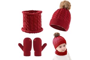 KUNYEAH Juego de guantes de gorro para bebé, gorro de punto, guantes cálidos para invierno, calentador de cuello para niños y niñas, de 0 a 3 años