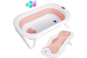 SUPERBE BEBE Składana wanna dla dzieci z leżakiem kąpielowym i wbudowanym termometrem - Wanna dziecięca z 5 piłkami i siedziskiem kąpielowym - idealna na prezent dla dziewczynki lub chłopca