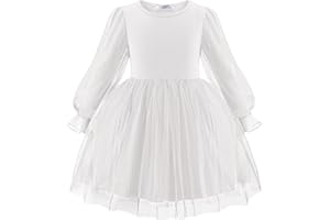 Arshiner Ragazze Abito Tulle Splice Nappe Bambini Manica Lunga Abiti A-Line Elegante Lanterna Maniche Abito da Festa Moda Festivo Casual Autunno Inverno Abito per Ragazze 2-7 Anni