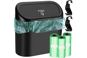 STROLL MOON Car Trash Can with 60pcs Trash Bag and 2 hooks, Mini Car Bin with Lid Multi-purpose Car Garbage Can, Waterproof Car Accessories Cute Trash Bin for Storage and Organization(6.3x3.3x5.5IN)