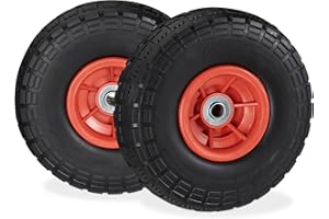 Relaxdays Roue de diable Set de 2 en caoutchouc 260x85, roue en caoutchouc,16 mm, 4.1/3.5-4 essieu 150 kg,noir/ rouge