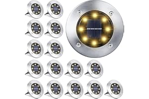 Qedertek 16 Pezzi Luci Solari Giardino Esterno, 8 LEDs Faretti led Luce Sepolta Bianco Caldo Lampada IP65 Impermeabile Luci Terra per Prato Vialetto Scala Paesaggio