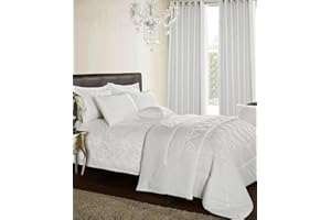 THL 3 Piece Luxury Jacquard Bedspread Comforter Quilted Bedding Set With Pillowshams (White, Double)