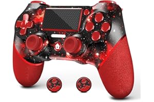 AceGamer Wireless Game Controller for PS4, Custom Red Universe Design with Anti-Slip Grip,Compatible with PS4/Slim/Pro/PC with Double Vibration/6-Axis Motion Sensor/Audio Function