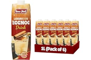 Rose Hall Luxurious Eggnog Drink 1L, Rich & Creamy Eggnog Beverage Made with Milk & Cream, Smooth Ready-to-Serve Drink, Perfect for Desserts, Mocktails & Family Gatherings (Pack of 6)