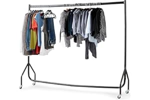 DIRECT ONLINE HOUSEWARE House of Home Superior Heavy Duty Clothes Rail 150kg Capacity – 6ft Metal Garment Rack with Lockable Wheels – Portable, No Tools Assembly, Powder Coated Black, Strong & Durable for Home or Shop
