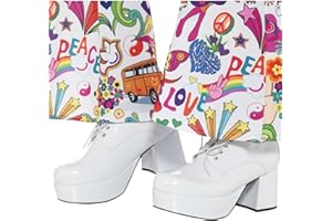 Smiffys 70s Mens Platform Shoes, White 3 inch Heel, 1970's Disco Fancy Dress, 1970s Dress Up Accessories