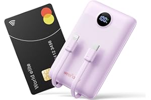 WeeFancy Mini Power Bank 10000mAh 22.5W Powerbank USB C z zintegrowanym kablem PD QC Fast Charge, ultra kompaktowa bateria zewnętrzna 4 wyjściami kompatybilna iPhone 15/14/Galaxy/Xiaomi/DJI