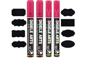 DIGIELE Kreidestift Rosa, 2 Kreidestifte 3mm + 2 Kreidemarker 6mm + 16 Tafel Labels, Trocken oder Feucht Abwischbare Flüssigkreide, Reversibel Stiftspitze für Whiteboard, Tafel, Fenster & Glas