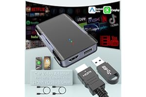 ROCKETEK Wireless CarPlay Adapter & Android Auto Wireless Adapter with HDMI/AV/USB, Plug&Play Apple CarPlay Wireless Dongle for iPhone/Android Built in Netflix YouTub,Carplay Box for Factory Wired CarPlay