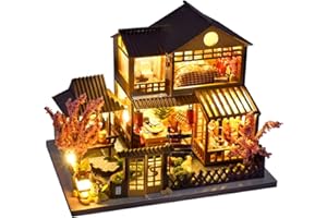 Cutebee Maison Miniature DIY Kit,Maison de poupée en Bois avec Meubles et lumières LED, kit modèle DIY, idée de Mini Maison créative à l’échelle 1:32 (Maison de Jardin de Style Japonais)