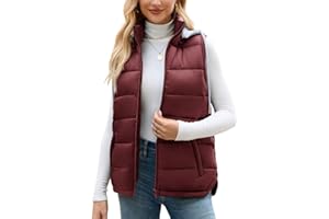 Vancavoo Chaleco Acolchado Mujer con Capucha Invierno Chaqueta sin Mangas Abrigos Chaleco de Forro Outwear Con Cremallera