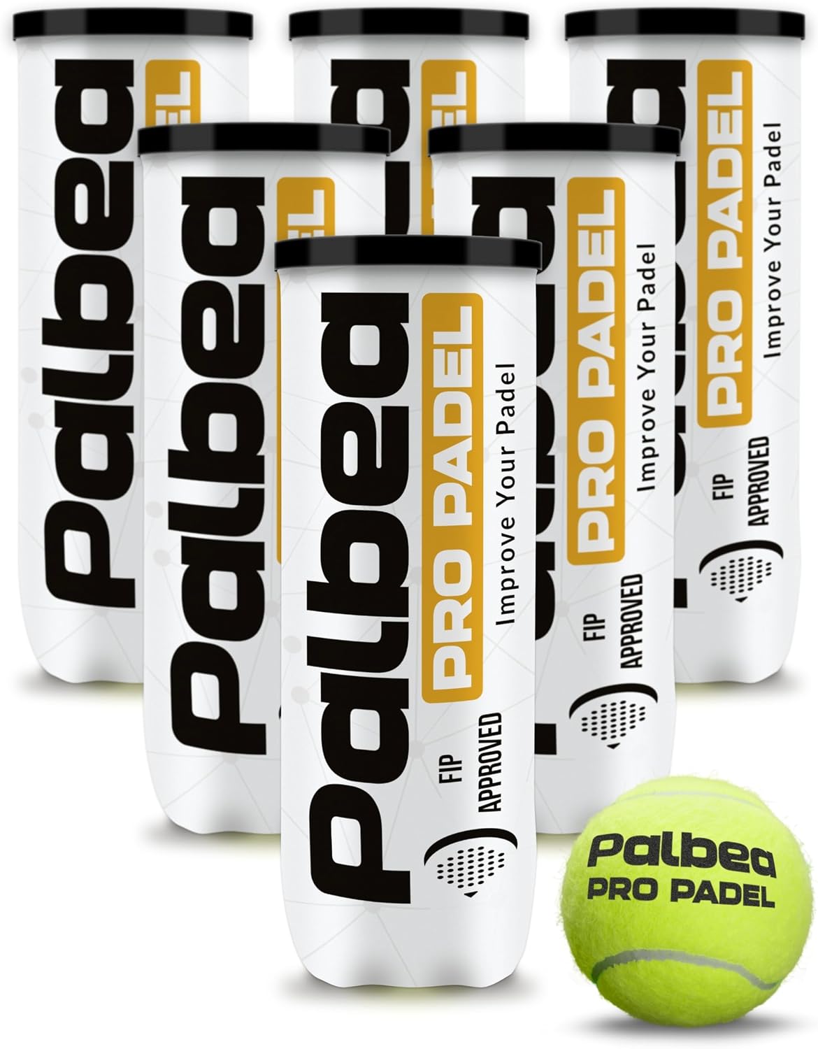 Palbea Pro Padel - Pelotas de Padel Aprobadas por la FIP. 1 Caja 6/9/12/14/20/24 Tubos. Pelotas de Padel con Fieltro de Alta Visibilidad. por Entrenamientos y Torneos Presurizadas Duraderas y Rápidas