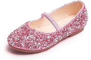 MNSZCN Princess Shoes Girls Glitter Mary Jane Flat Sandal Sequin Party Wedding Birthday Dress Cosplay Shoes for 2-7 Years Toddlers Kids